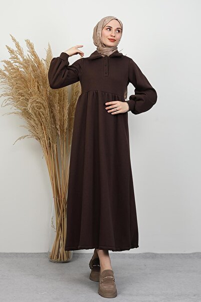 GİYZAMİLA Şevval Buttoned Dress Bitter Brown