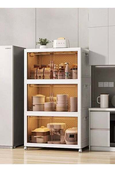 Arabest 3 Tier Kitchen Organization Cabinet Foldable Plastic Storage Drawer, Drawer 55x35x88cm