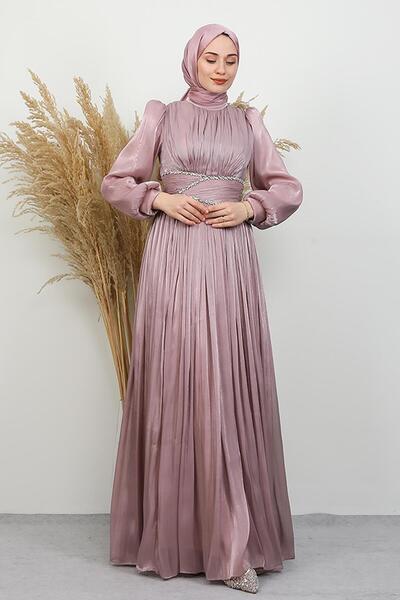 GİYZAMİLA Narin Yoryo Evening Dress Dusty Rose