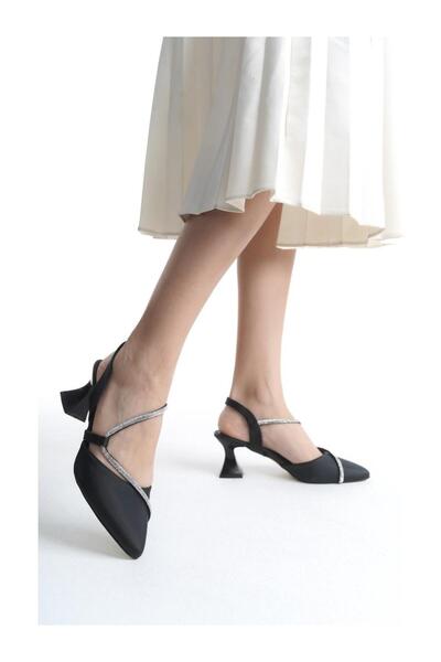 Papuçsepeti Papuç Sepeti 028 Women's Stone Detailed Open Back 6 cm Heeled Shoes