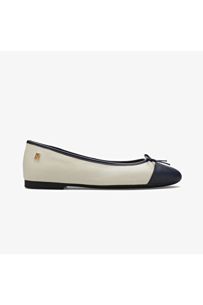 Tommy Hilfiger Toe Leather Ballerina Kadın Bej Babet