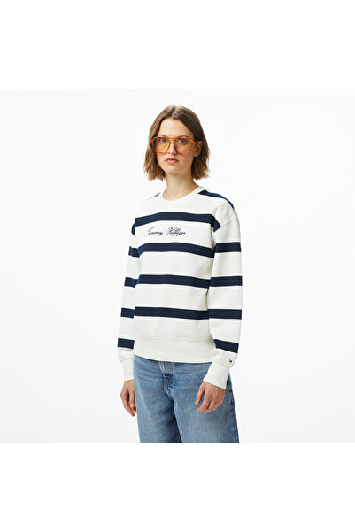 Tommy Hilfiger Script Regular Pique Kadın Beyaz Sweatshirt