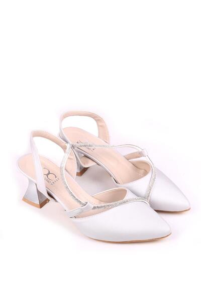 Papuçsepeti Papuç Sepeti 028 Women's Stone Detailed Open Back 6 cm Heeled Shoes