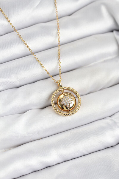 STİLLOVE قلادة نسائية من الفولاذ 316L بلون ذهبي على شكل نجمة القطب