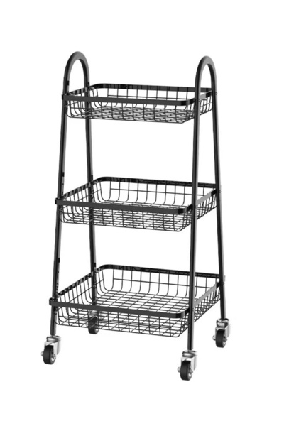 Lexin 3-Tier Mesh Metal Utility Cart with Handle and Lockable Wheels, Black