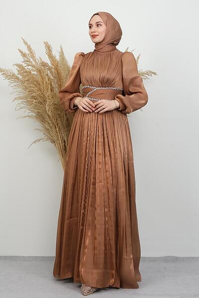 GİYZAMİLA Narin Yoryo Evening Dress Caramel