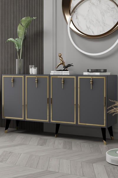 DEMONTE DECOR 8219-32DD KB150 KONSOL, TV ÜNİTESİ ANTRASİT-ALTIN