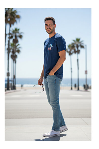 QUOS Ανδρικό μπλουζάκι με λαιμόκοψη με τύπωμα