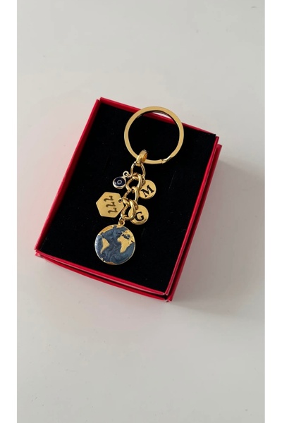 Elvia Atelier İki Harfli Dünya Anahtarlık Manifest Anahtarlık 777