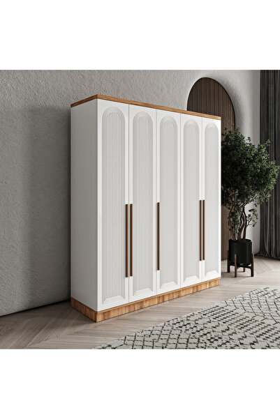 GuneyStore Ücretsiz Montaj Rosa 5 Kapaklı Komple MDF Atlantik Çam Beyaz Gardı...