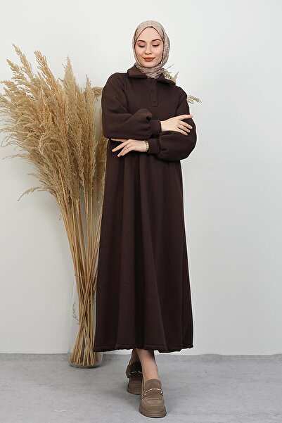 GİYZAMİLA Şevval Buttoned Dress Bitter Brown