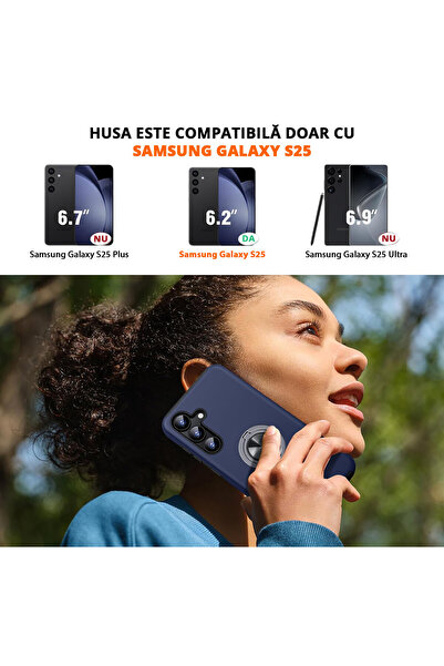 MobileSmart Case for Samsung Galaxy S25, Military Protection, 360° Kickstand Metal Ring, Shockproof, Blue