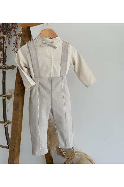 Sis and Bro BEJ ŞERİTLİ PANTOLON SALOPET - GÖMLEK