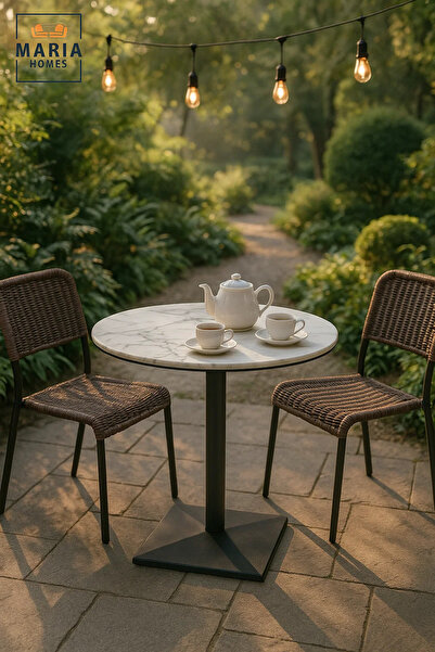 MARIA HOMES Round White Marble Dining Table – Modern Café, Restaurant, Office & Home Furniture Use 70×70cm