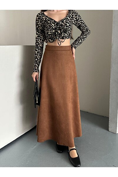 DUAS & CO Fusta de damă din piele intoarsa lungime midi