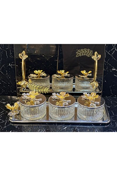 pırıltı home 3-Tray Silver Dragee-Baklava-Presentation-Spice Container