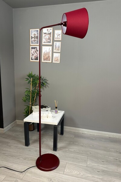 Bamyum Cotella Kumaş Dokulu Kadife Vişne Lambader Hareketli Başlık Modern Dekoratif Metal Zemin Lambası