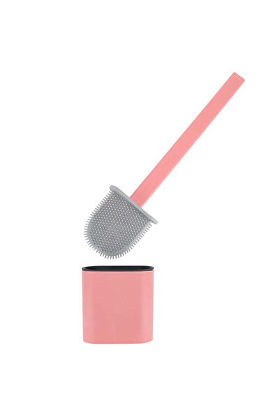 zola Toilet brush, with water drain, soft silicone bristles and plastic handle, square, 35x8x2 cm, pink