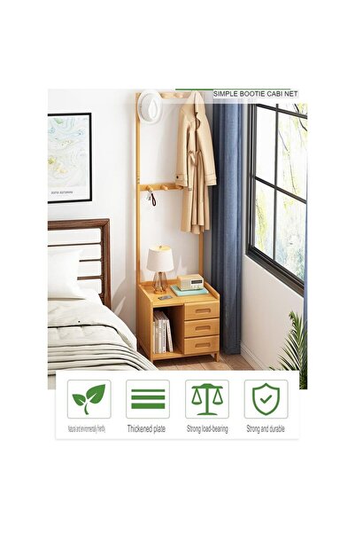KEKE Multifunctional Modern Solid Wood Bedside Table with Large Coat Rack