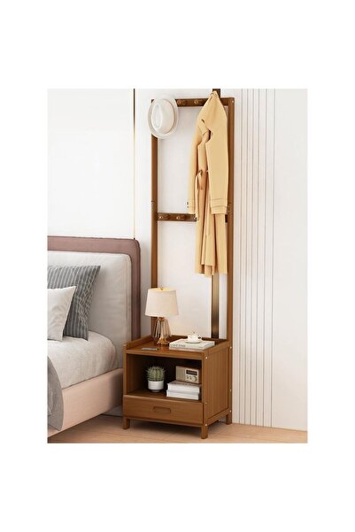 KEKE طاولة سرير جانبية حديثة متعددة الوظائف مصنوعة من الخشب الصلب مع رف كبير للمعاطف