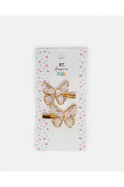 REDTAG Girls Gold Embellished Hair Clips Set (Pack of 2)
