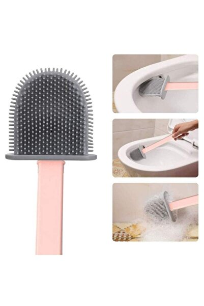 zola Toilet brush, with water drain, soft silicone bristles and plastic handle, square, 35x8x2 cm, pink