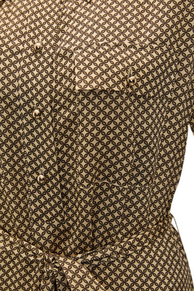 Exquise Patterned Long Sleeve Regular Woven Shirt Dress