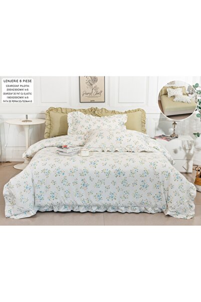 CHIRASO Ruffled Bedding Set, ELASTIC Sheet 180x200cm, Duvet Cover 200x230, 2 Pillowcases 52x75