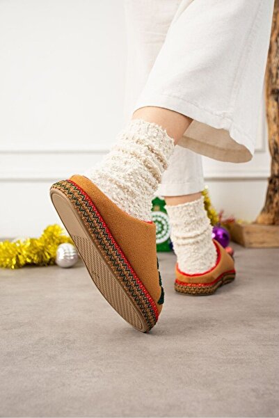 STOCON Noelia Taba Christmas Tree Embossed Embroidered Silent Sole Christmas Gift Slippers House Slippers Stc1189