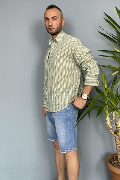 Alışveriş Sokağı 100% Cotton Soft Textured Green Oversized Shirt