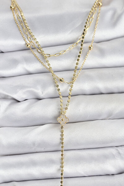 STİLLOVE قلادة نسائية من النحاس بلون ذهبي مع حجر الزركون وتصميم البرسيم، مجمو...