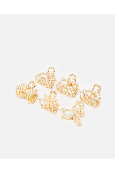 REDTAG Women Gold Embellished Hair Clip Set (6 Piece)