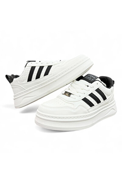1way Men's white athletic shoes with black stripes