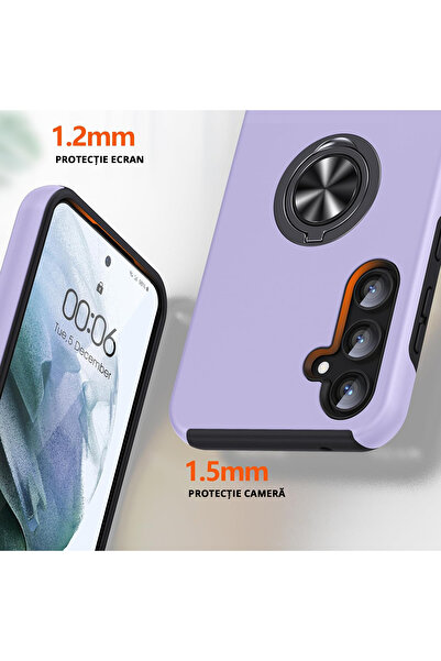 MobileSmart Case for Samsung Galaxy S23 FE, Military Protection, 360° Kickstand Metal Ring, Shockproof, Purple