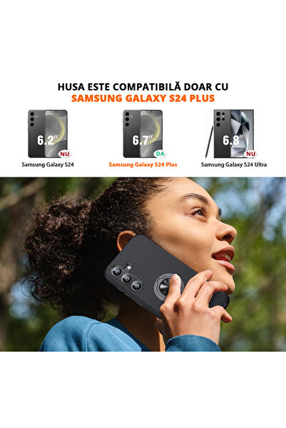 MobileSmart Case for Samsung Galaxy S24 PLUS, Military Protection, 360° Kickstand Metal Ring, Shockproof, Black