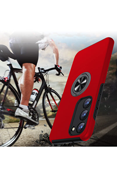 MobileSmart Case for Samsung Galaxy S23, Military Protection, 360° Kickstand Metal Ring, Shockproof, Red