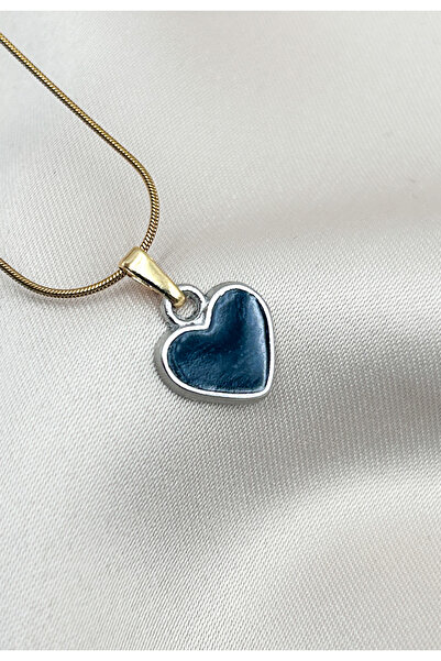 FIORA AKSESUAR قلادة من الفولاذ المقاوم للصدأ بتصميم قلب مينا ذهبية اللون - م...
