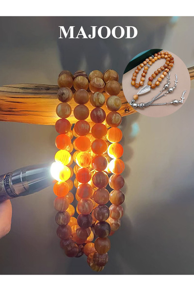 MAJOOD مسبحة صلاة من خشب الكهرمان الطبيعي المشبع بالزيت، 45 حبة، 8 مم، للرجال...