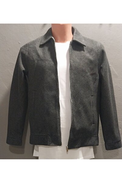 DYNAMO Men's Regular Fit Striped Patterned Collar Top Quality Cashemere Coat