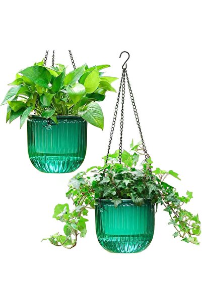 Generic Melphoe 2-Pack 6.5" Self-Watering Hanging Plant Pots, Emerald