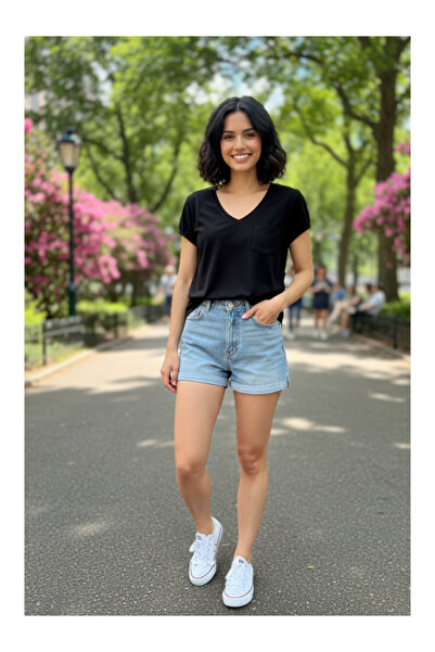 YAASE Women's V-Neck Mini Pocketed Bodysuit