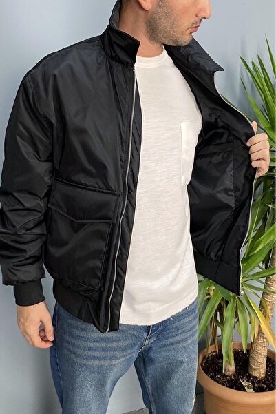 Alışveriş Sokağı Palton negru cu buzunar mare