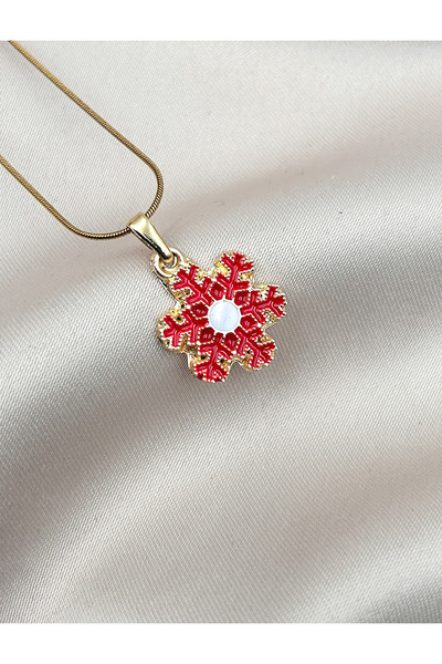 FIORA AKSESUAR قلادة من الفولاذ بلون ذهبي لا يفقد بريقه بتصميم ندفة الثلج للع...