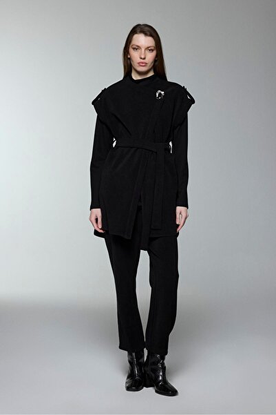 Zühre Broş Detaylı Kuşaklı Kombin Takım TK-1176