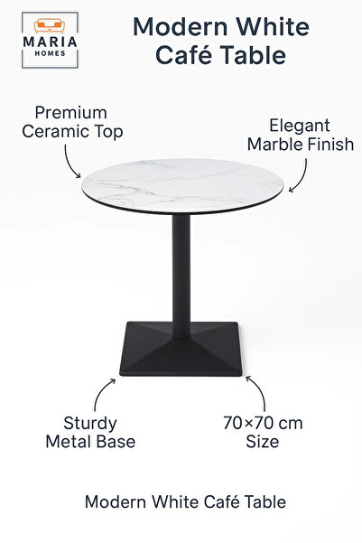 MARIA HOMES Round White Marble Dining Table – Modern Café, Restaurant, Office & Home Furniture Use 70×70cm