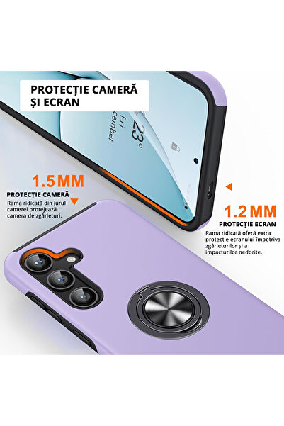MobileSmart Case for Samsung Galaxy S25, Military Protection, Metal Ring Kickstand 360°, Shockproof, Purple