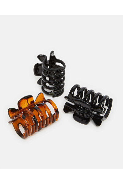 REDTAG Women Black And Brown Jaw Clip Set (Pack of 3)