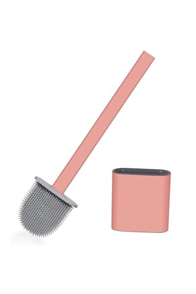 zola Toilet brush, with water drain, soft silicone bristles and plastic handle, square, 35x8x2 cm, pink