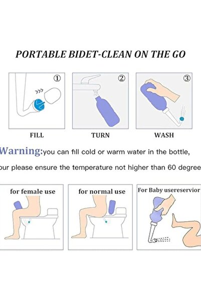 Casa care Large Travel Portable Bidet Bottle with Extended Nozzle, 650 ml Capacity, Blue/White