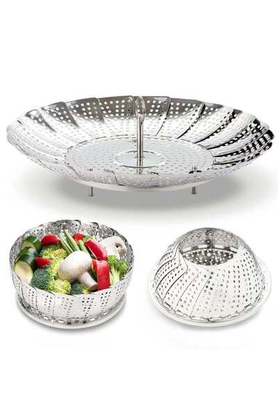 Arabest سلة بخار، سلة بخار من الفولاذ المقاوم للصدأ بمقبض قابل للإزالة، سلة ب...